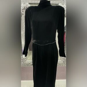 Vintage 80s 90s Baldanza Black Silk Velvet Open Back Evening Cocktail Dress